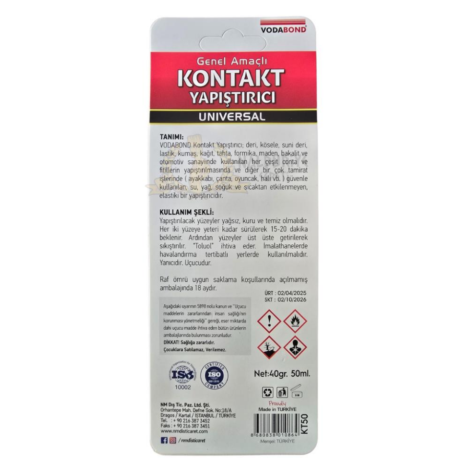 Vodabond Genel Amaçlı Kontak Yapıştırıcı - Deri Ahşap Kauçuk - 50 ml.