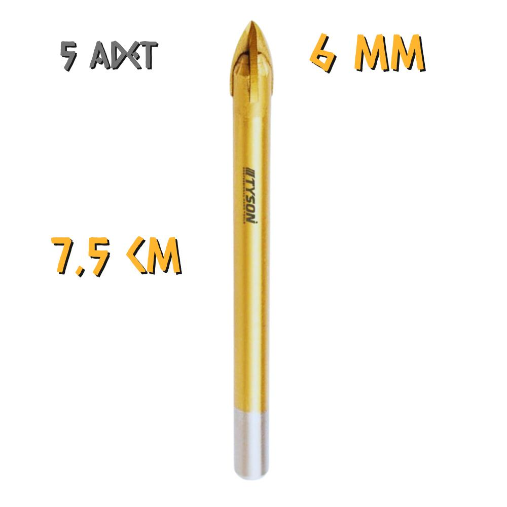Kupa Tyson Cam Seramik Delici Matkap Ucu 6 mm. - 5 Adet
