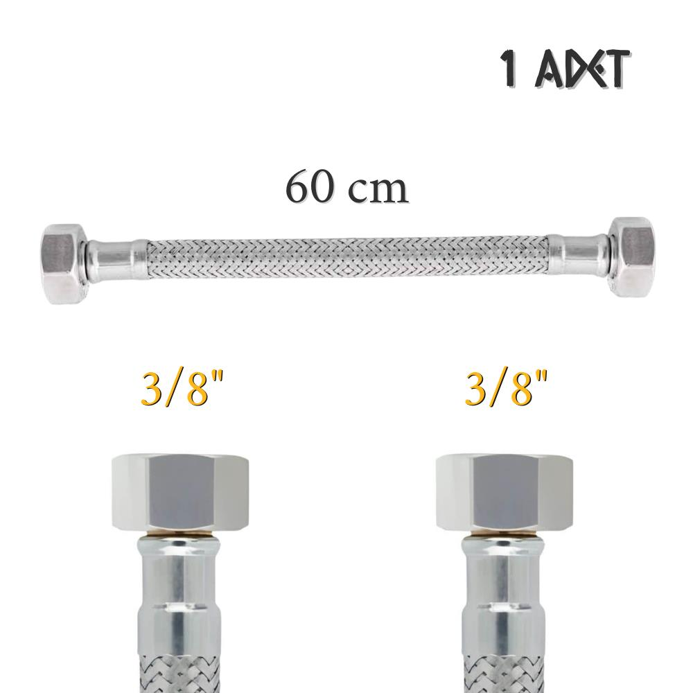Kupp Çelik Flex Spiral Musluk Bağlantı Hortumu - Dişi 3/8''-3/8'' - 60 cm.