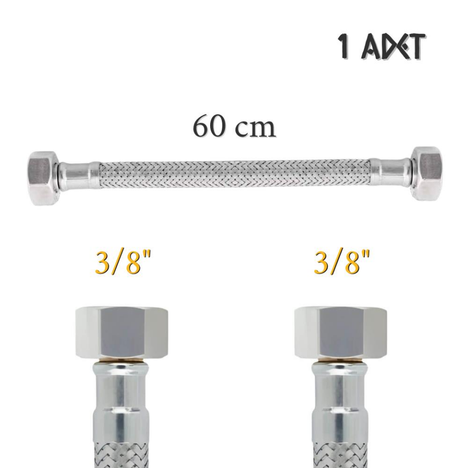 Kupp Çelik Flex Spiral Musluk Bağlantı Hortumu - Dişi 3/8''-3/8'' - 60 cm.