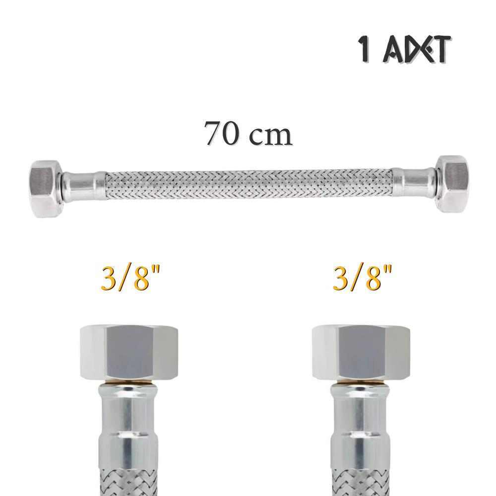 Kupp Çelik Flex Spiral Musluk Bağlantı Hortumu - Dişi 3/8''-3/8'' - 70 cm.