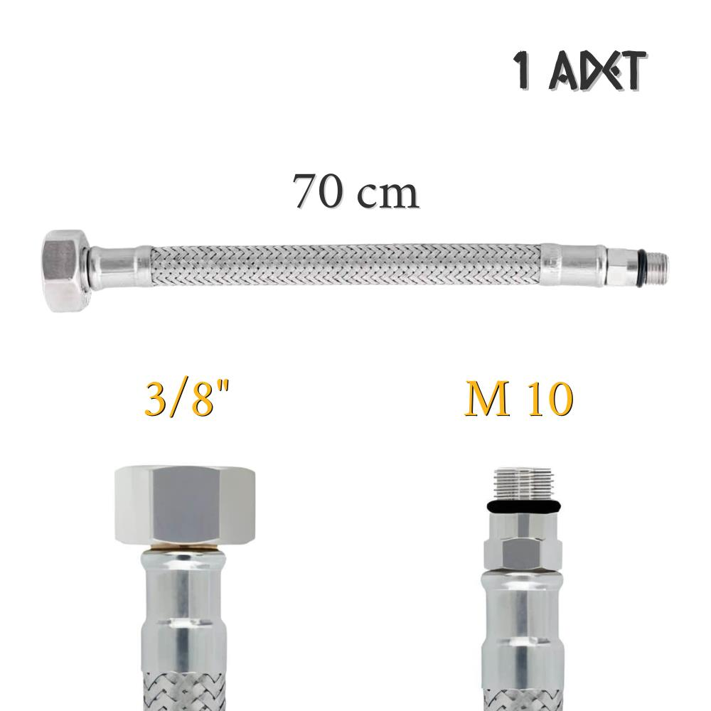 Kupp Çelik Flex Spiral Batarya Bağlantı Hortumu - Dişi 3/8''-M10 - 70 cm.