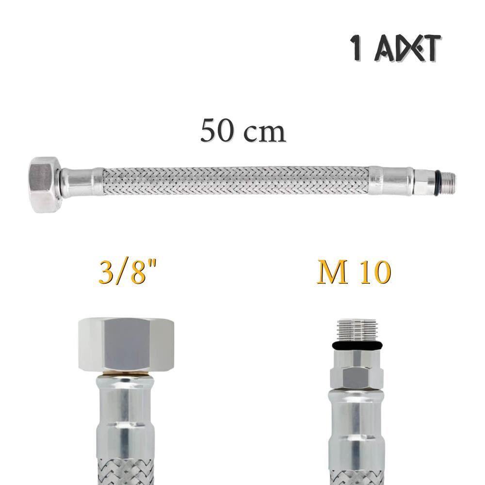 Kupp Çelik Flex Spiral Batarya Bağlantı Hortumu - 3/8''-M10'' - 50 cm.