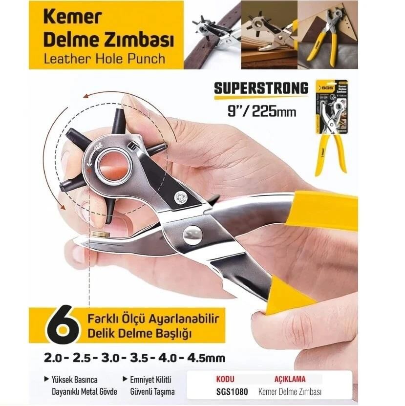 SGS Kemer Delme Zımbası Delik Açma Pensesi - 6 Delik 2-4.5 mm Arası - 9''/225 mm.