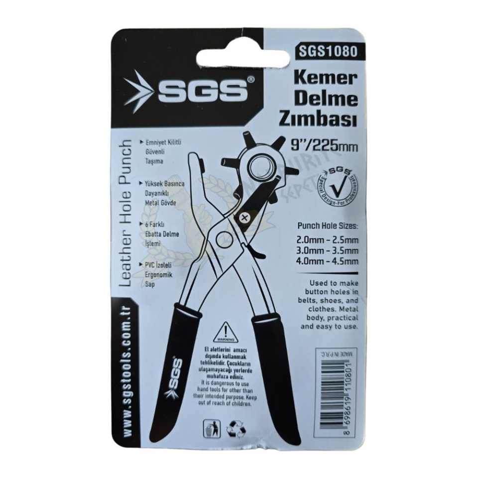 SGS Kemer Delme Zımbası Delik Açma Pensesi - 6 Delik 2-4.5 mm Arası - 9''/225 mm.
