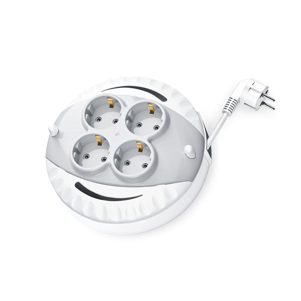 SGS Saklı Kablolu Makaralı Uzatma Kablosu Beyaz TTR 3x1 - 4 Priz - 5 mt.