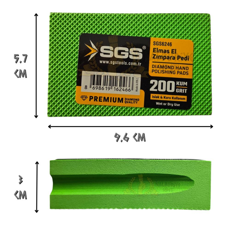 SGS Islak ve Kuru Elmas El Zımpara Pedi - 200 Kum - 1 Adet