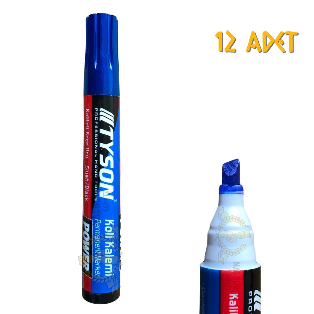 Kupa Tyson Kesik Uçlu Koli Kalemi Mavi - 12 Adet