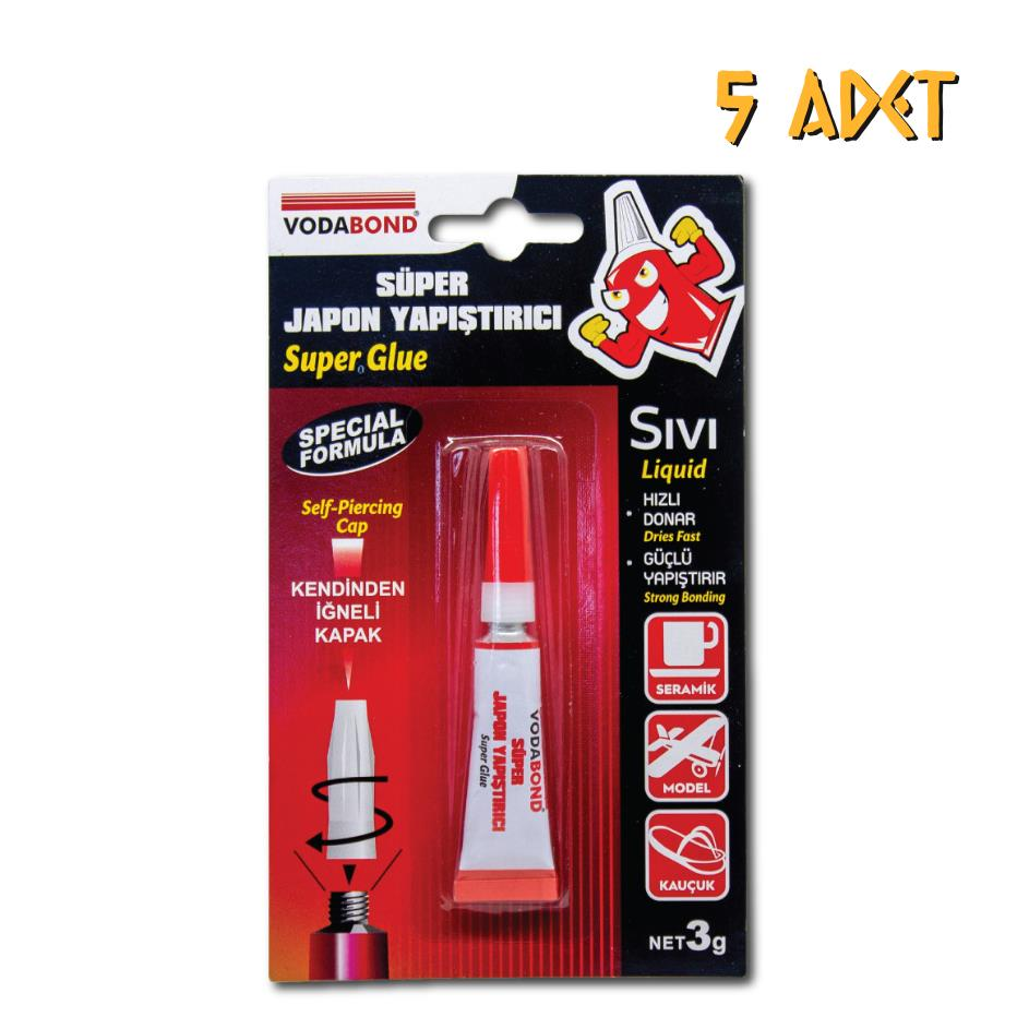 VodaBond Süper Japon Yapıştırıcı Şeffaf - 3 gr. - 5 Adet