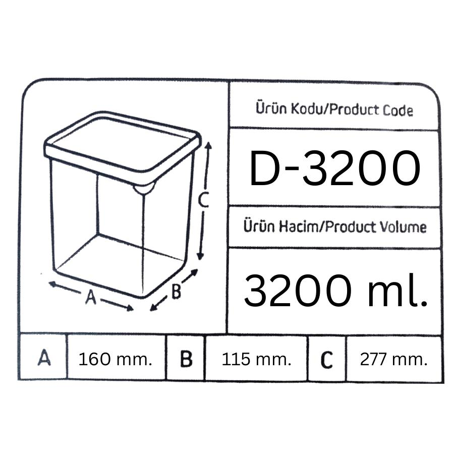 Offbox Dikdörtgen Bakliyat Baharat Gıda Saklama Kabı - 3.2 Lt. - 1 Adet