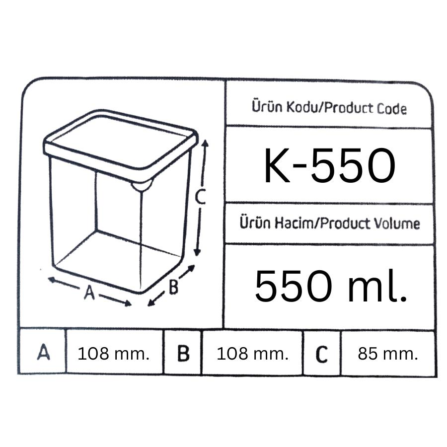 Offbox Kare Bakliyat Baharat Gıda Saklama Kabı - 0.55 Lt. - 1 Adet