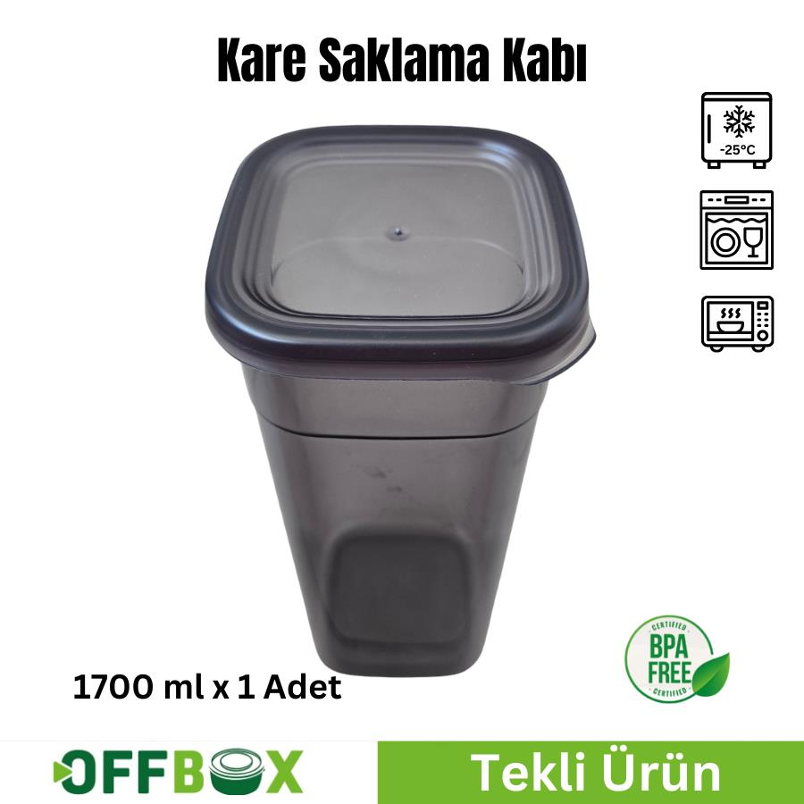 Offbox Kare Bakliyat Baharat Gıda Saklama Kabı - 1.7 Lt. - 1 Adet