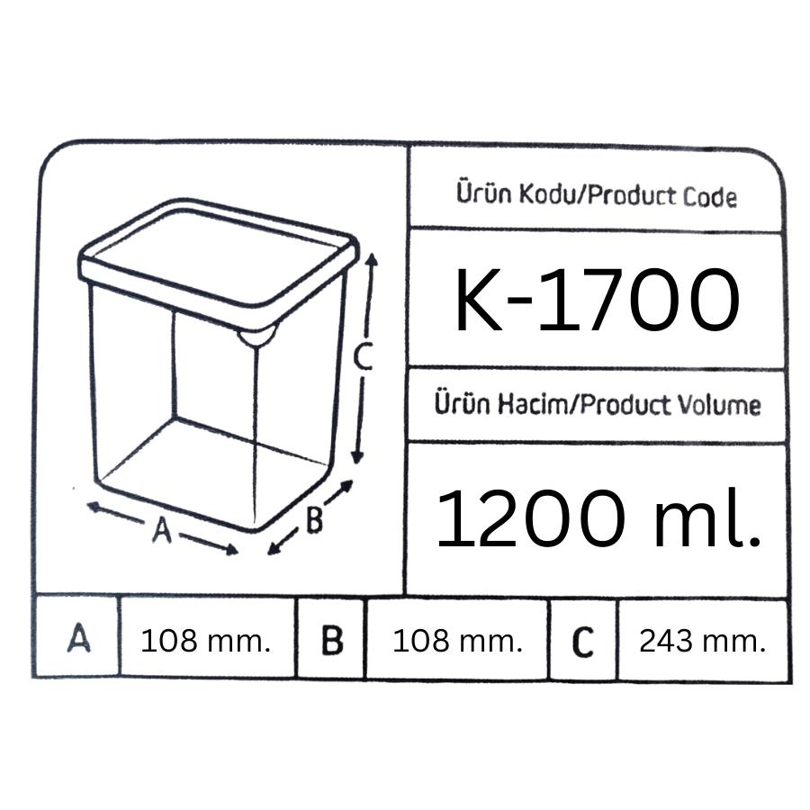 Offbox Kare Bakliyat Baharat Gıda Saklama Kabı - 1.7 Lt. - 1 Adet