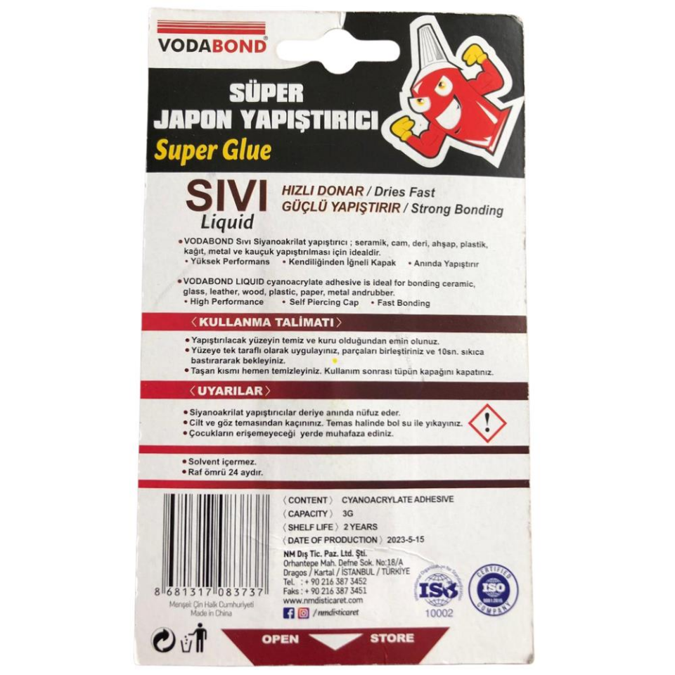 VodaBond Süper Japon Yapıştırıcı Şeffaf - 3 gr. - 1 Adet