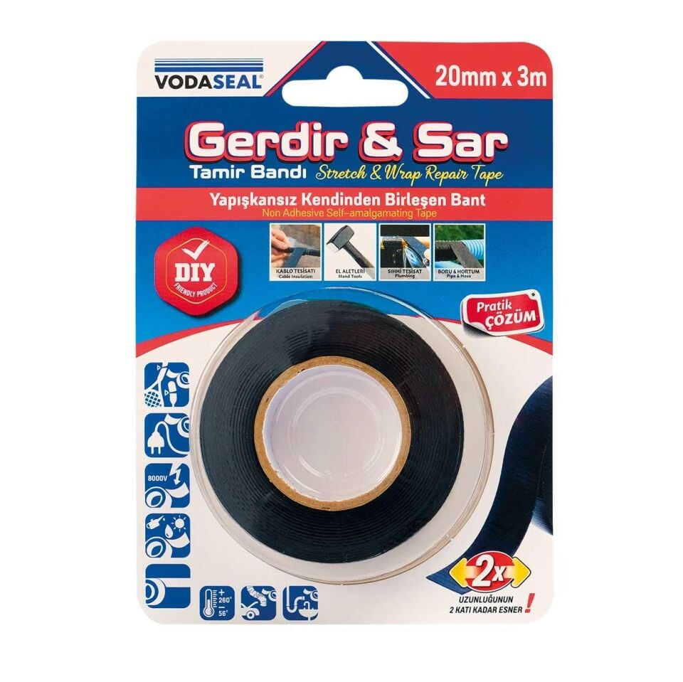VodaSeal Gerdir&Sar Yapışkansız Birleşen Tamir Bandı - 20 mm x 3 mt.