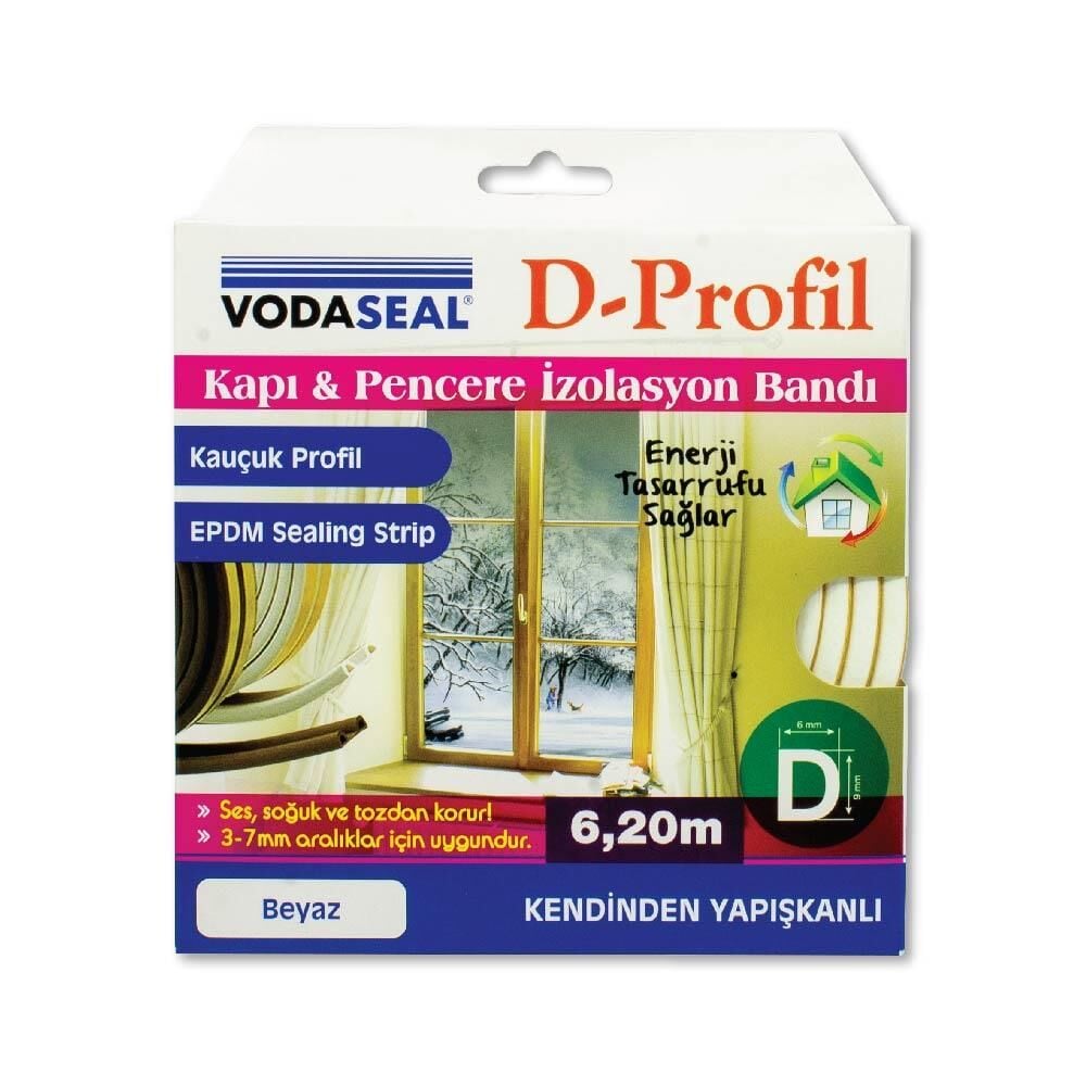 VodaSeal D Profil Kapı ve Pencere İzolasyon Fitil Bandı 6.20 mt. - Beyaz