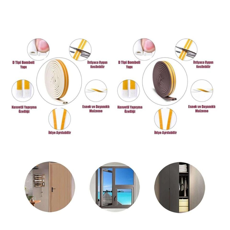 VodaSeal D Profil Kapı ve Pencere İzolasyon Bandı 6.20 mt. - Kahverengi