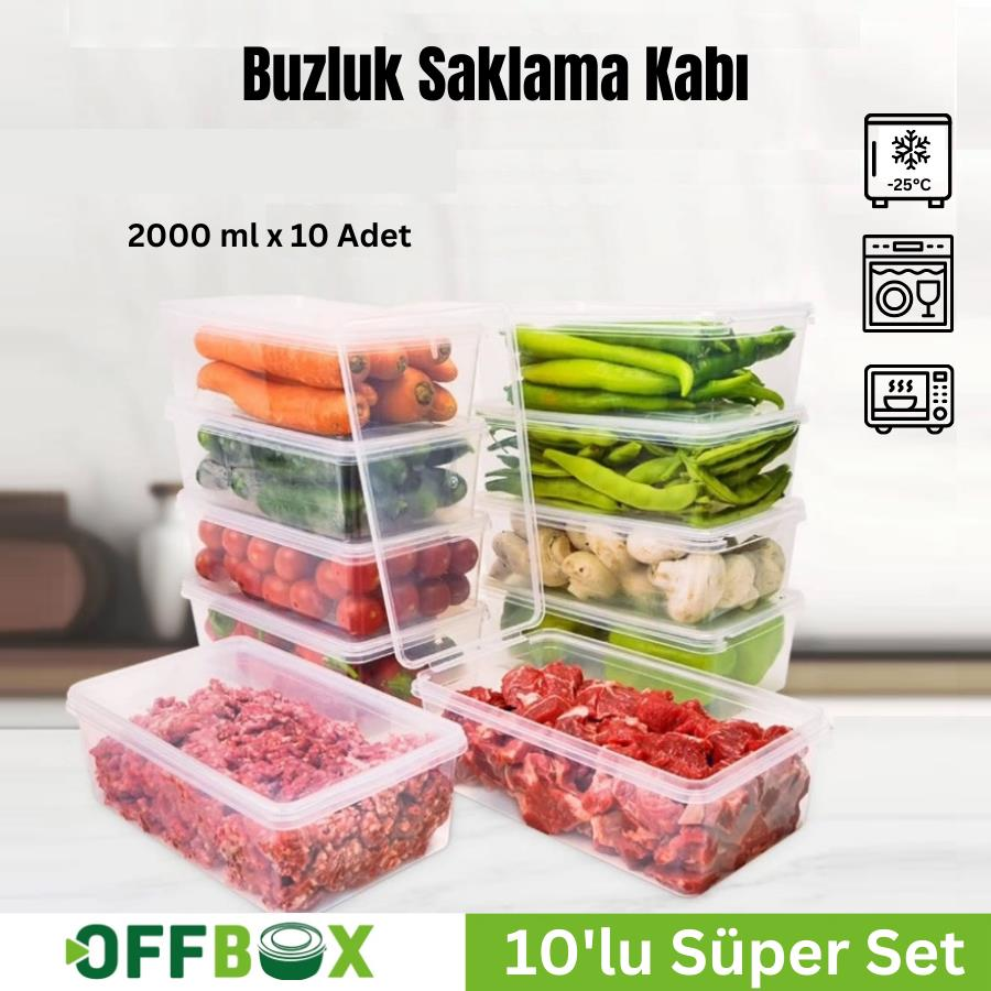 Offbox Buzluk Sebze Bakliyat Et Gıda Saklama Kabı - 2 Lt. - 10 Adet