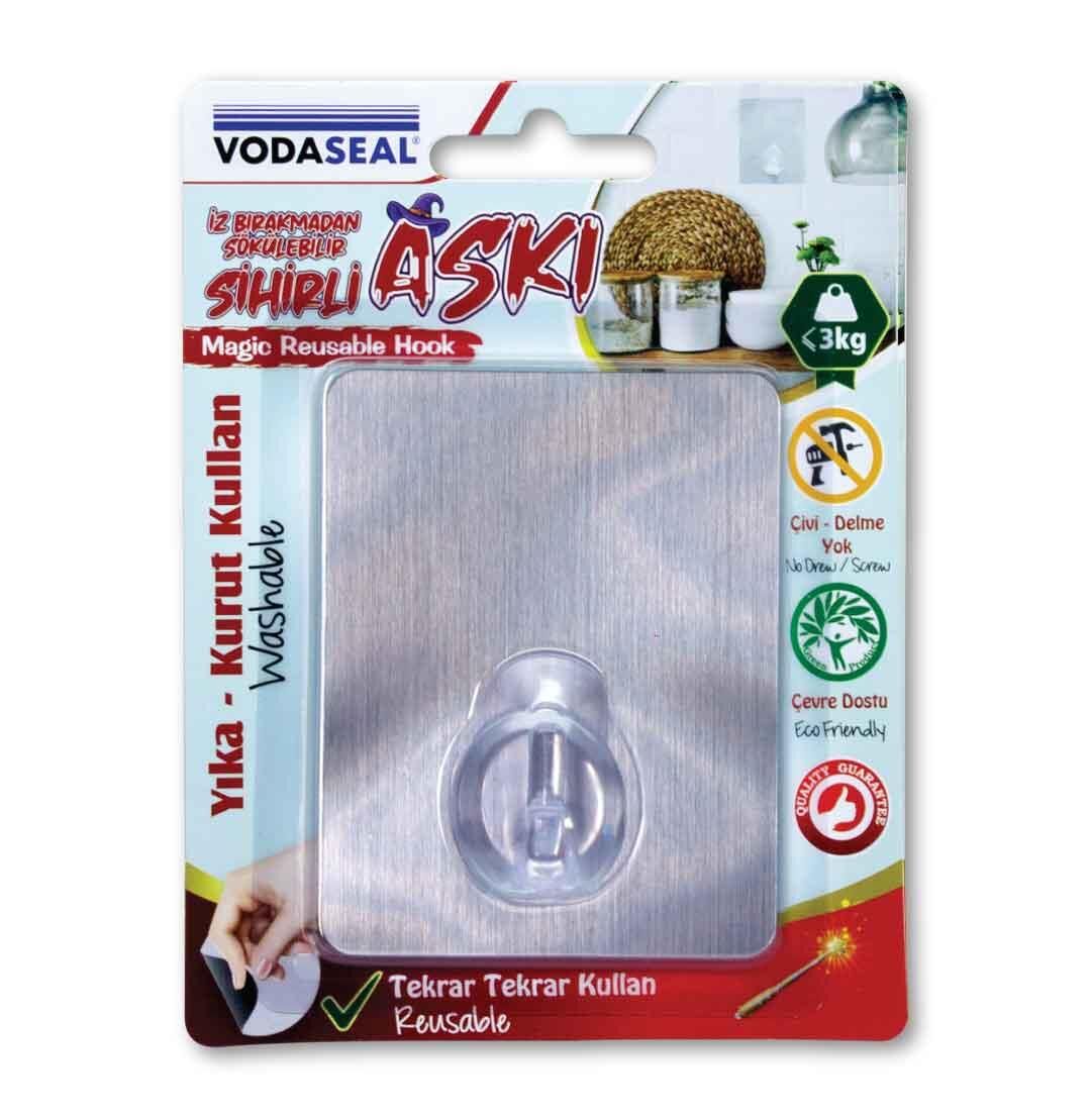 VodaSeal İz Bırakmadan Sökülebilir Sihirli Askı - Kare Gri