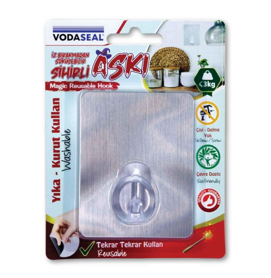 VodaSeal İz Bırakmadan Sökülebilir Sihirli Askı - Kare Gri