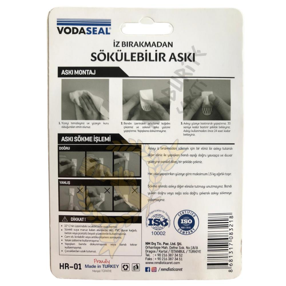 VodaSeal İz Bırakmadan Sökülebilir Askı - 3 Adet - Şeffaf