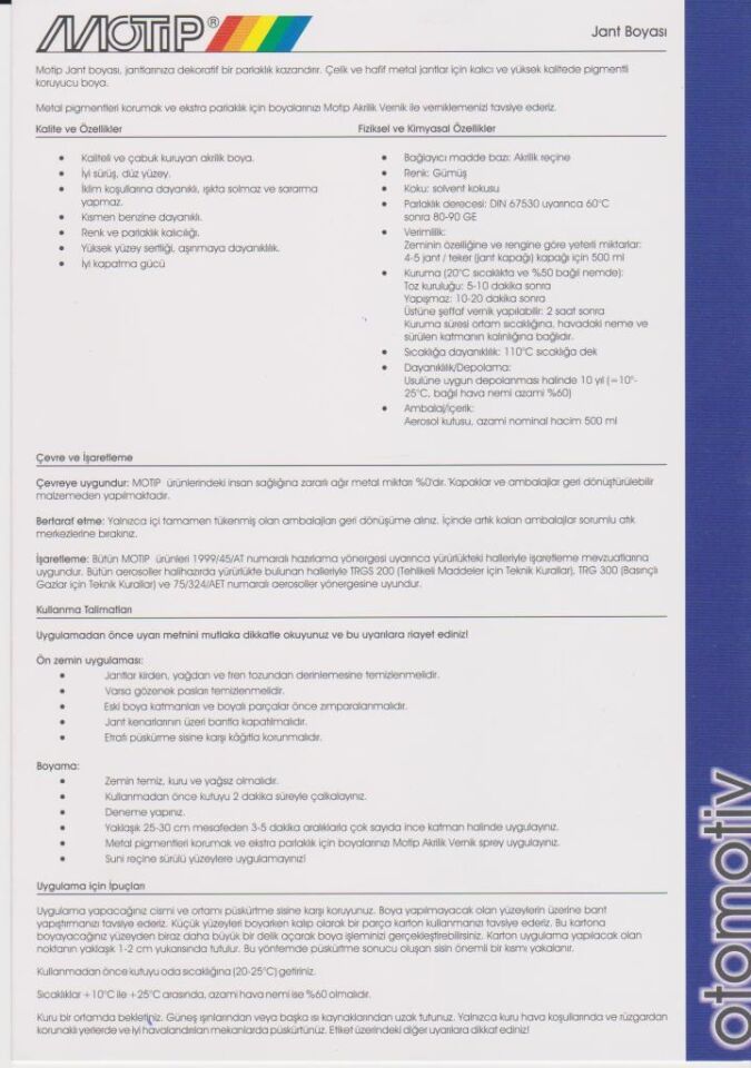 Motip Üniversal Akrilik Sprey Boya GÜMÜŞ JANT BOYASI 500 ml