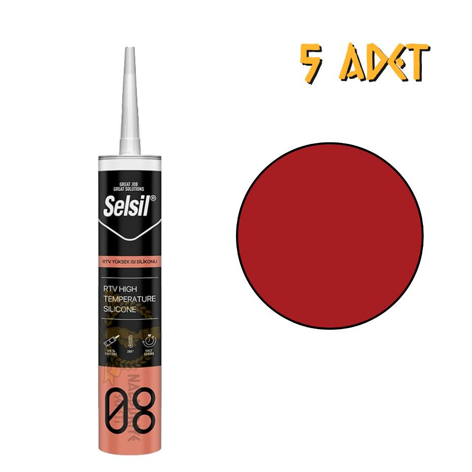 Selsil RTV 250 Derece Dayanıklı Isı Silikonu KIRMIZI 280 ml. - 5 Adet