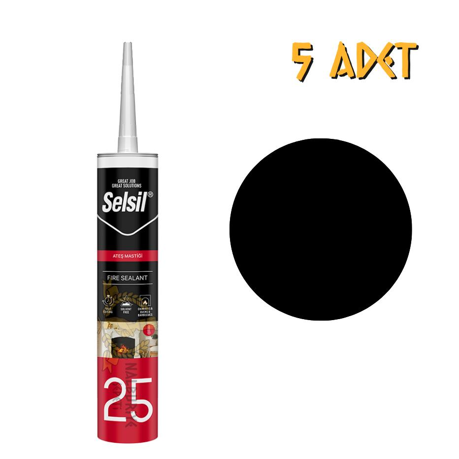 Selsil Isıya Dayanıklı Ateş Mastiği SİYAH 300 ml. - 5 Adet