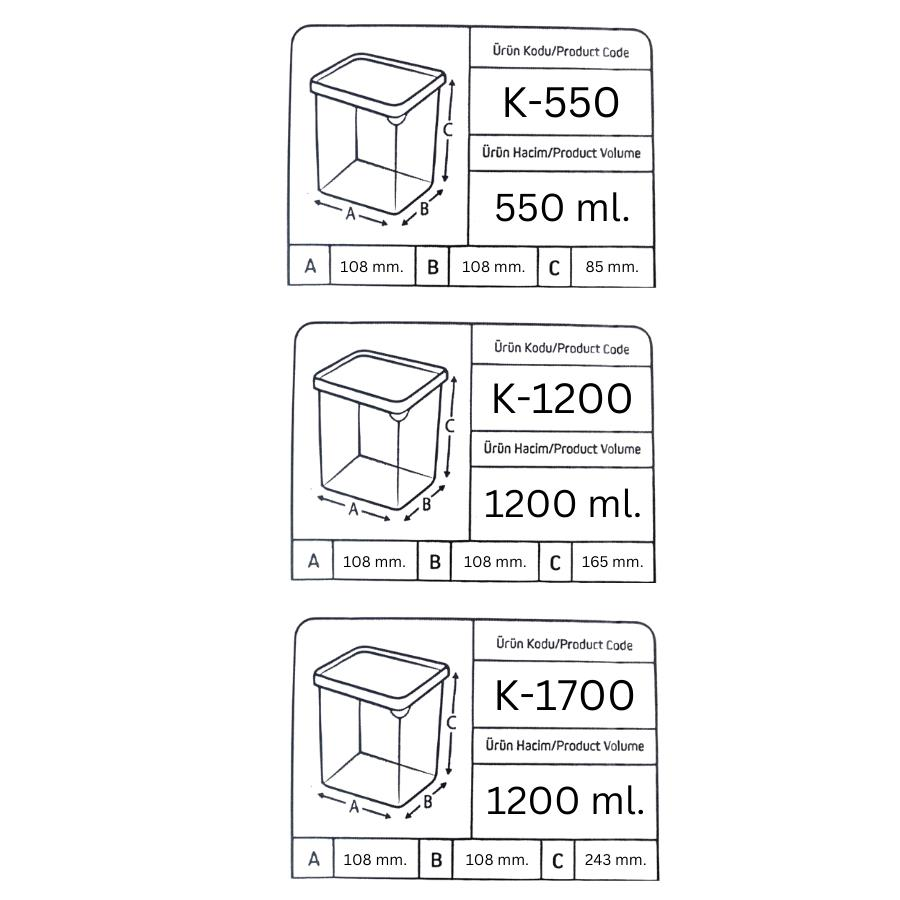 Offbox Kare Bakliyat Baharat Gıda Saklama Kabı - 3 Çeşit - 6 Adet