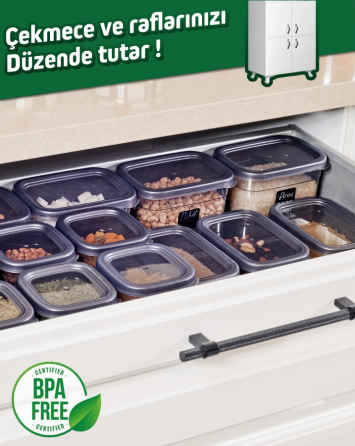 Offbox Kare Bakliyat Baharat Gıda Saklama Kabı - 3 Çeşit - 6 Adet