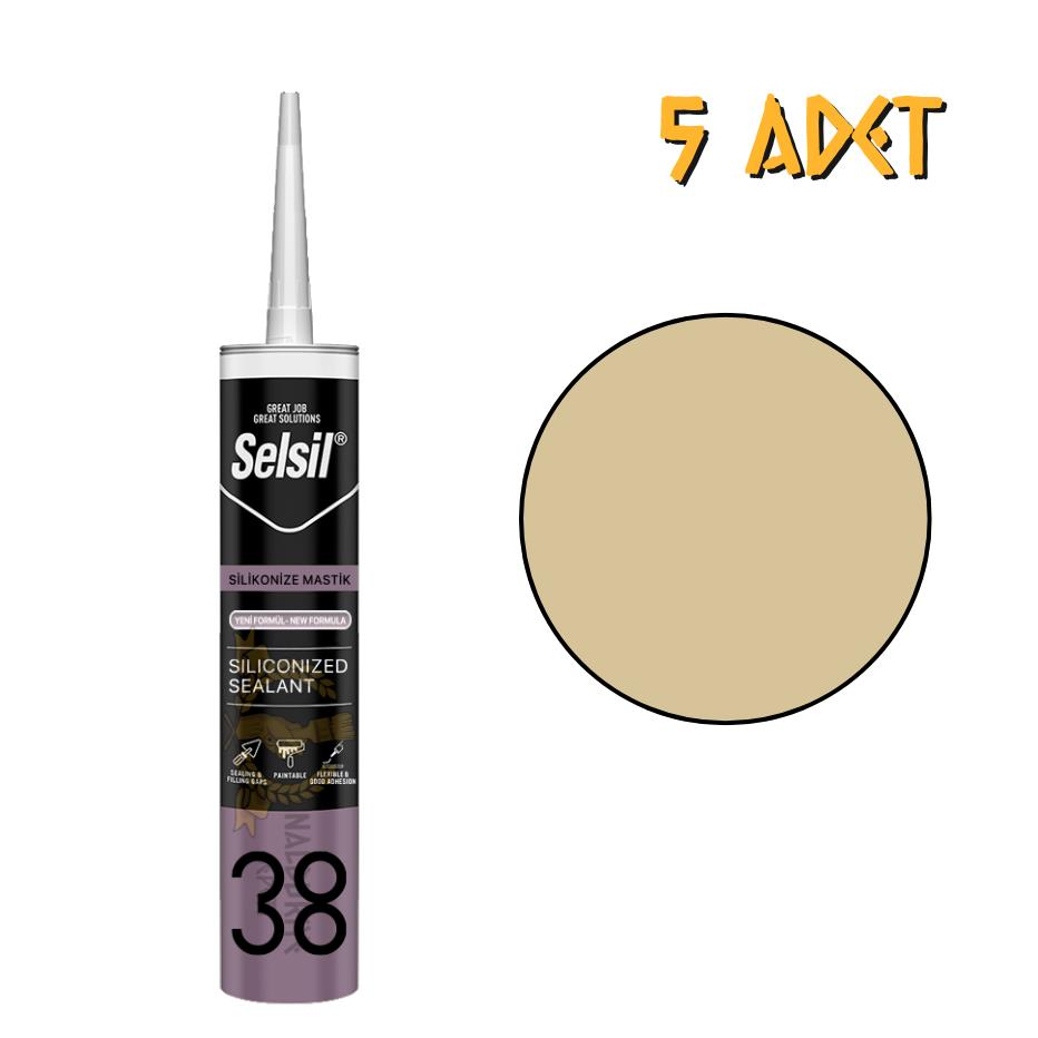 Selsil Silikonize Mastik AÇIK MEŞE 500 gr. - 5 Adet