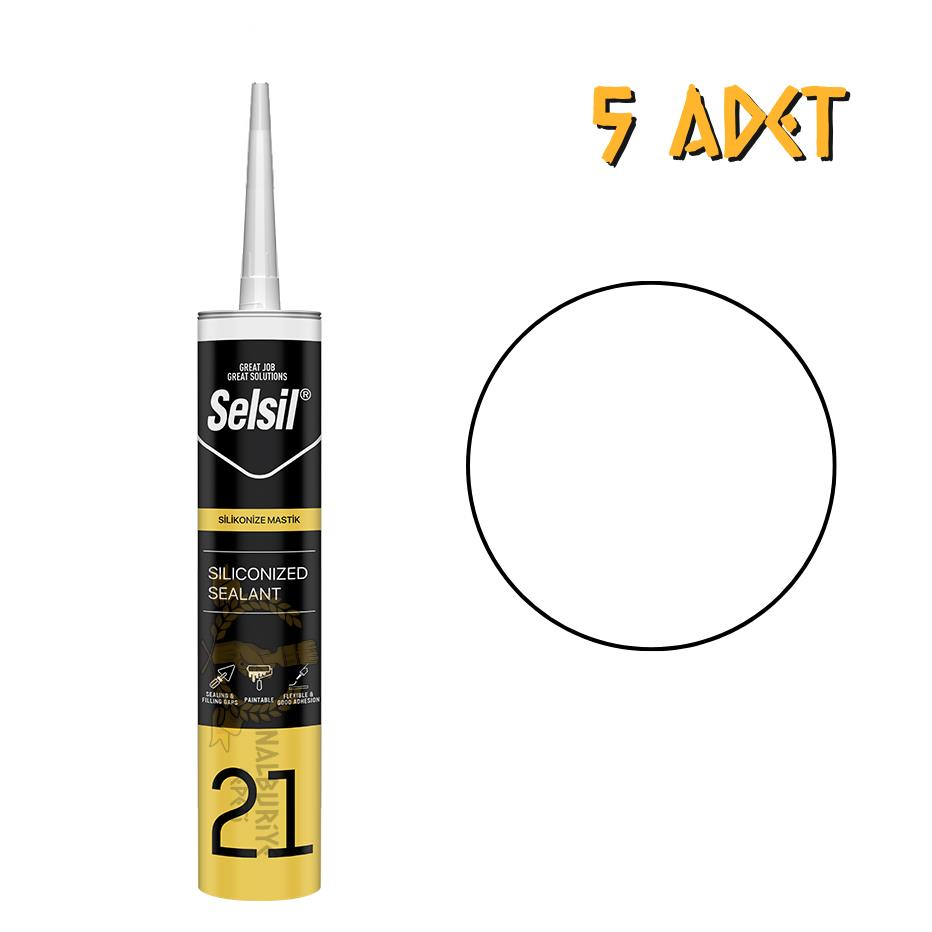 Selsil Silikonize Mastik BEYAZ 500 gr. - 5 Adet