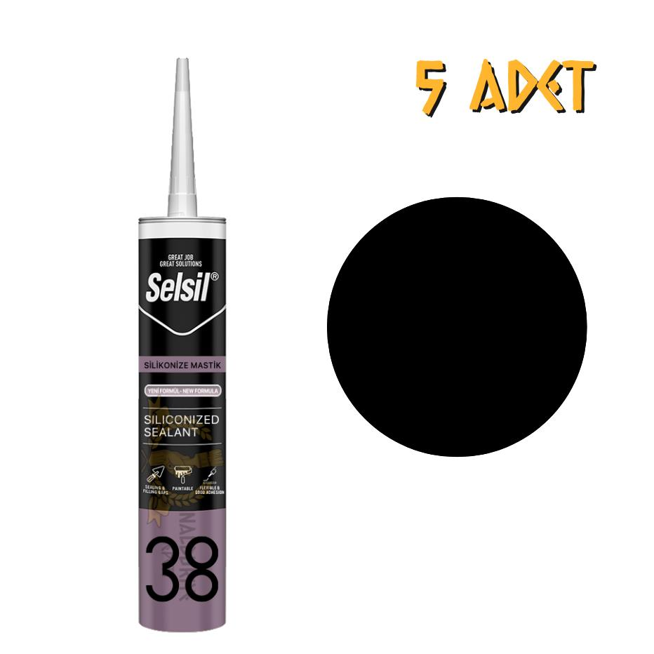 Selsil Silikonize Mastik SİYAH 500 gr. - 5 Adet