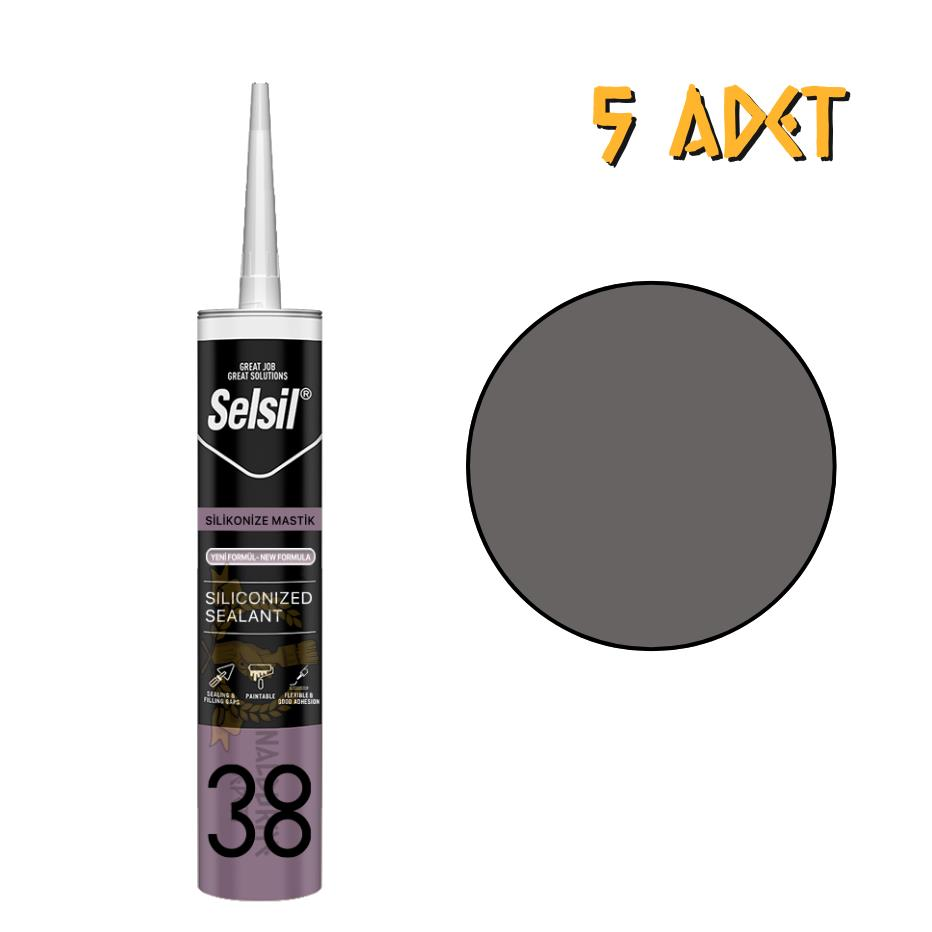 Selsil Silikonize Mastik ANTRASİT GRİ 500 gr. - 5 Adet