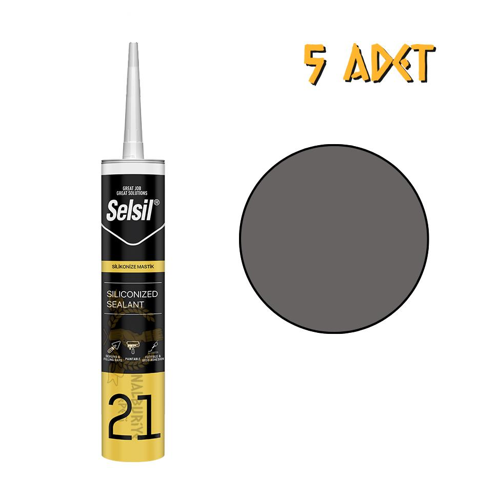 Selsil Silikonize Mastik ANTRASİT GRİ 500 gr. - 5 Adet
