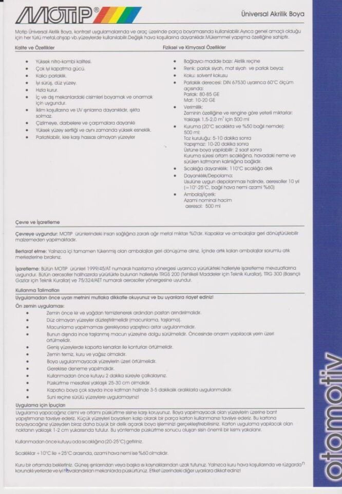 Motip Üniversal Akrilik Sprey Boya MAT SİYAH 500 ml