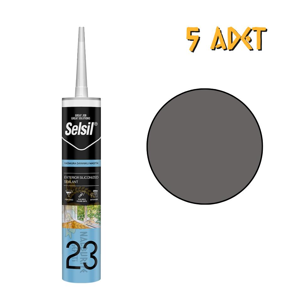 Selsil Yağmura Dayanıklı Silikonize Mastik ANTRASİT GRİ 485 gr. - 5 Adet