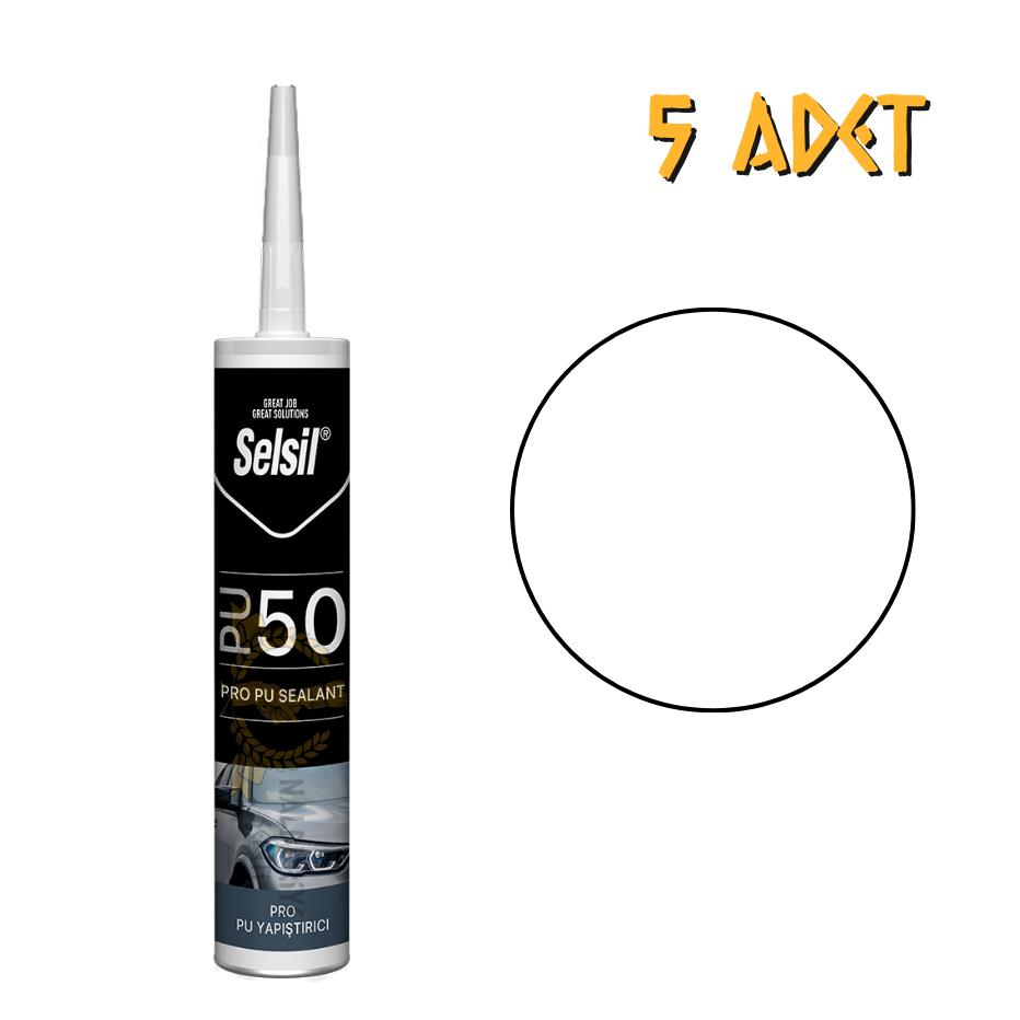 Selsil Poliüretan Mastik Yapıştırıcı PU50 BEYAZ 280 ml. - 5 Adet