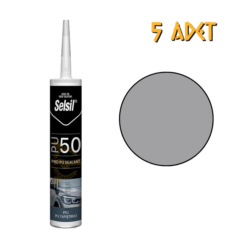 Selsil Poliüretan Mastik Yapıştırıcı PU50 GRİ 280 ml. - 5 Adet